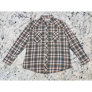 NWOT Wrangler Western Pearl Snap Flannel Shirt Men's XL Brown Blue Plaid